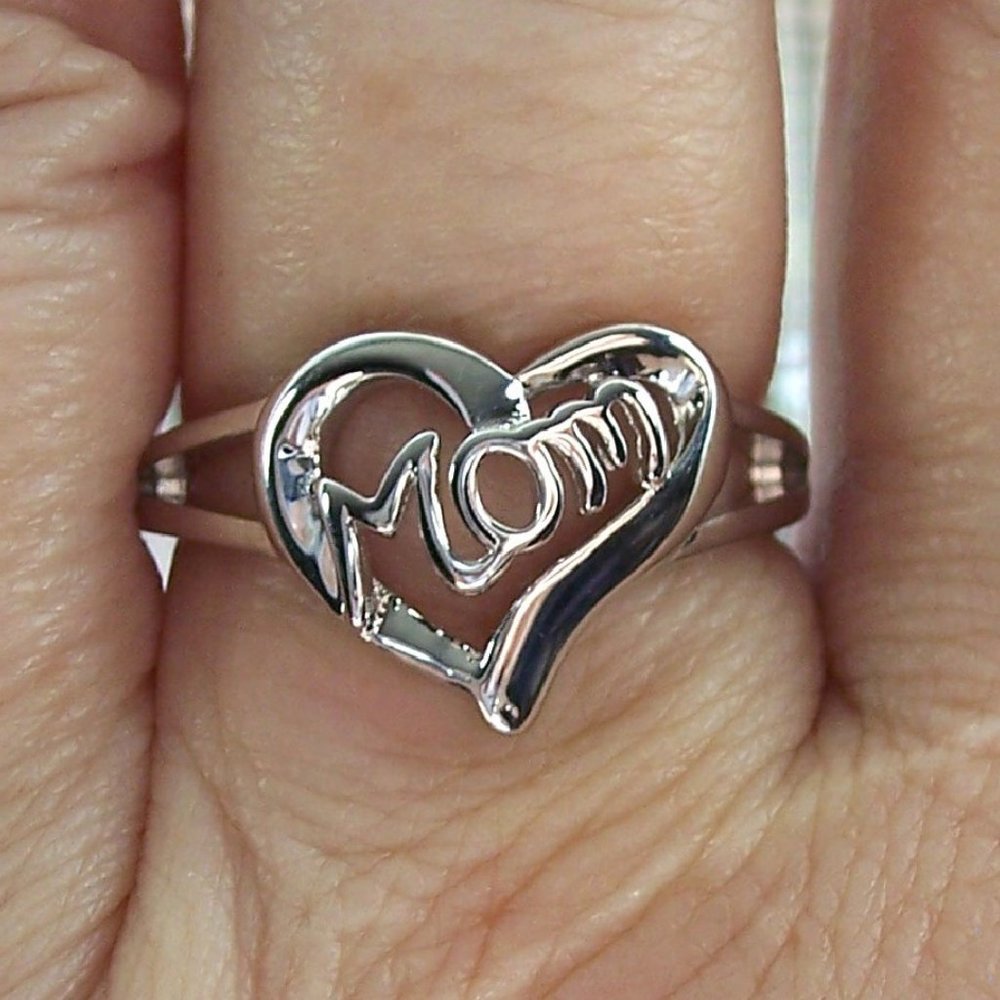 925 STERLING SILVER Mom Mother's Day Heart Ring - Picture 11 of 16